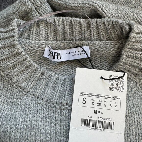 NWT Zara Pleated Sleeve Knit Sweater Pullover Wool Blend in Gray 3920/180 - Picture 6 of 15